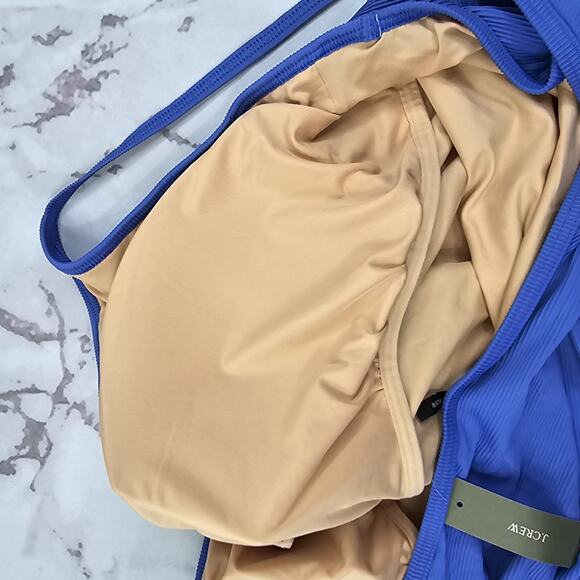 J Crew One Piece One Shoulder Strap Blue Ribbed Bikini Swim Suit High Cut - Picture 8 of 12